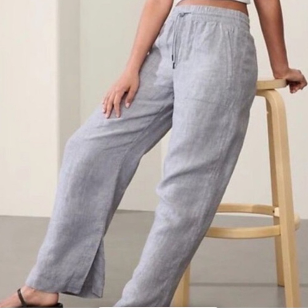 Athleta Retreat High Rise Linen Wide Leg Pant Size Medium Storm Cloud